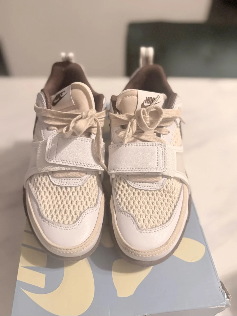 Nike Kids Cream and Brown Mesh Strap Sneakers